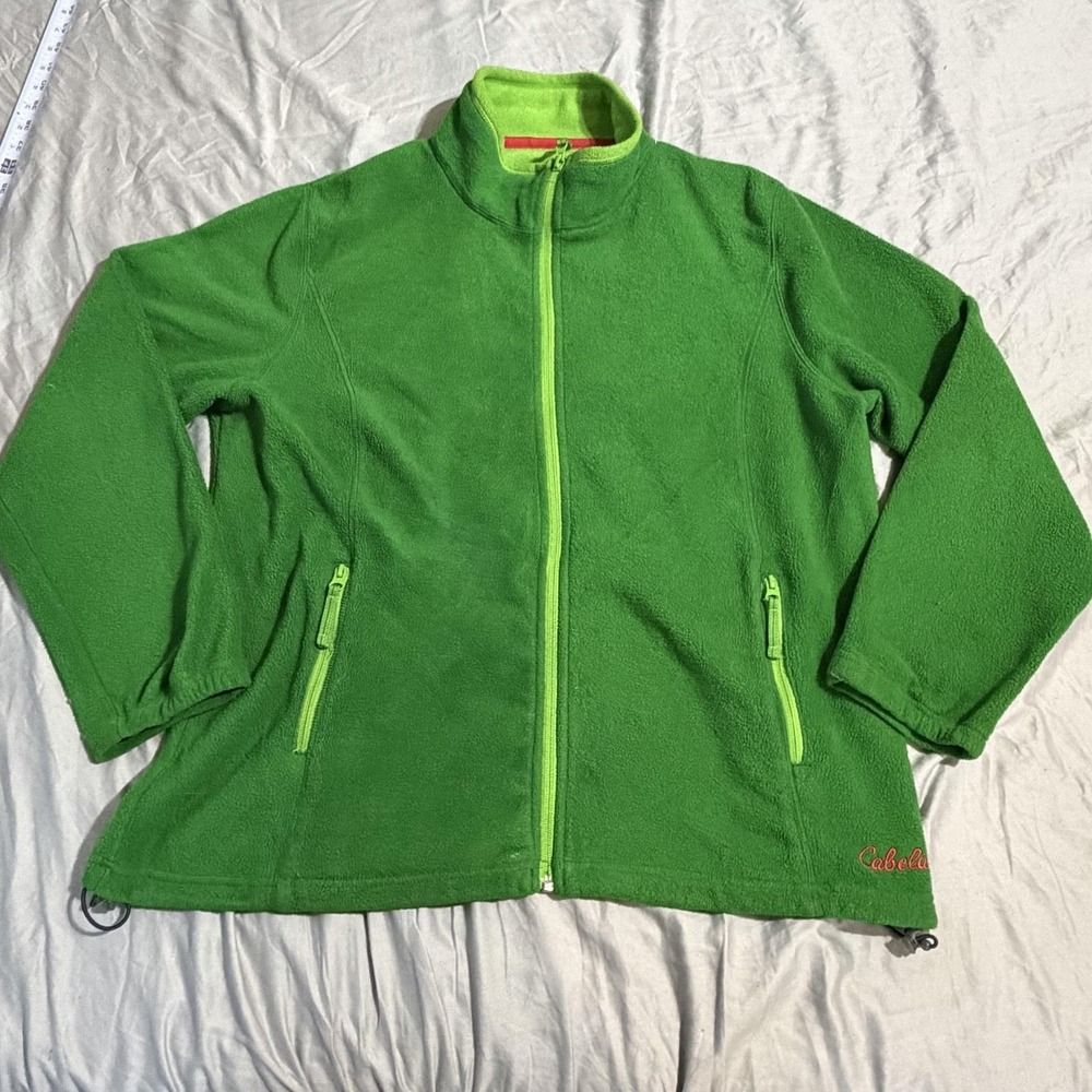 Cabela's Sweatshirt Mens XL Green Full Zip Fleece Embroidered Logo Pockets